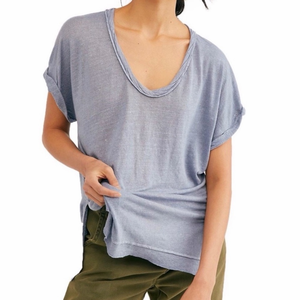 NWT Free People Under The Sun Tee in Denim Blue size medium - Picture 2 of 6